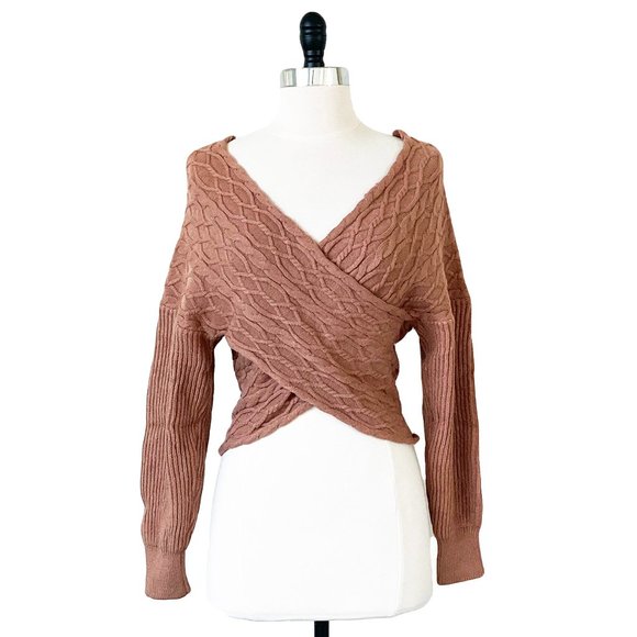 Cross Front Cable Knit Sweater Muted Coral - Picture 1 of 4